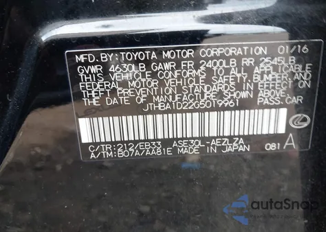 2016 Lexus Is 200T z USA, uszkodzony, nr VIN JTHBA1D22G5019961